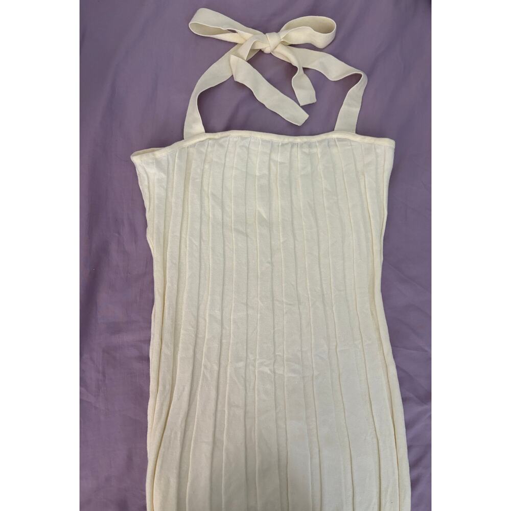 GLNEGE Cream Ribbed Halter Neck Tie Maxi Dress Size XL NWT